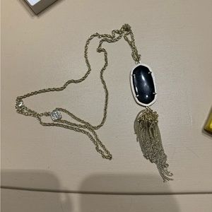 Kendra Scott Rayne Gold Long Pendant Necklace in Black Opaque